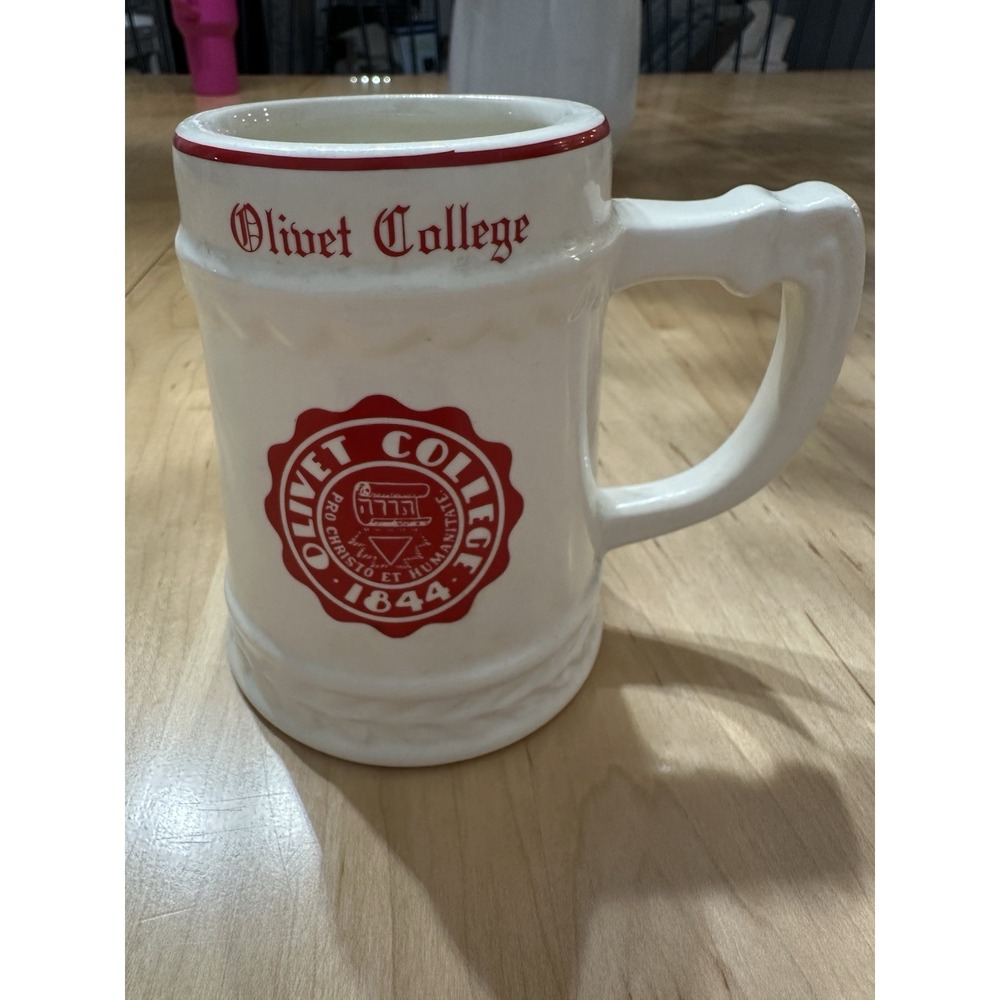 OLIVET COLLEGE BEER STEIN VINTAGE MUG White Ceramic Red Seal